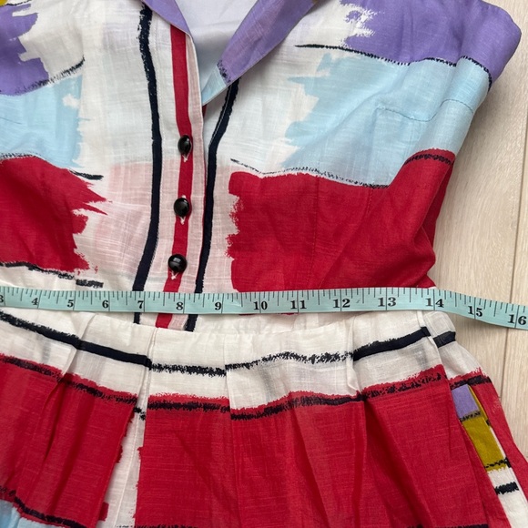 Floreat Anthropologie Red and Blue Striped Sleeveless Button Down Collared Dress - Picture 7 of 9